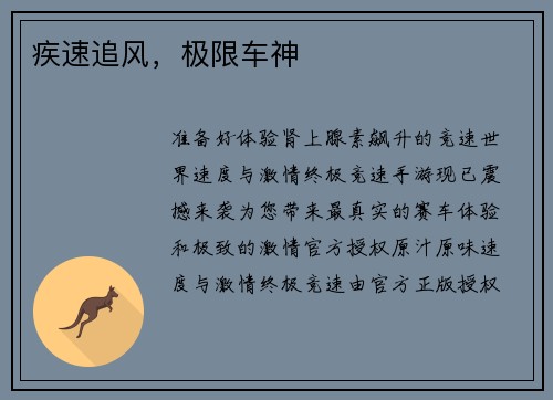 疾速追风，极限车神