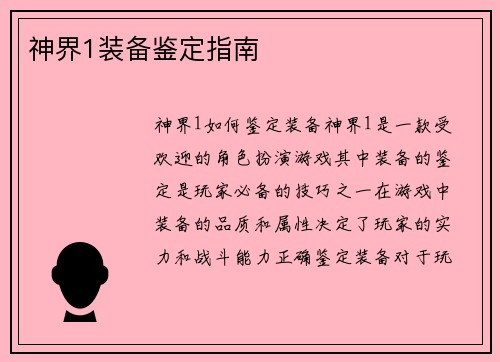 神界1装备鉴定指南